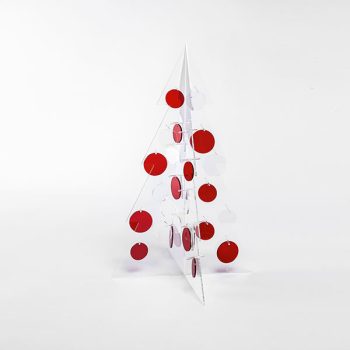 ALBERO DI NATALE IN PLEXIGLASS TRASPARENTE BETTY: Un Connubio di Tradizione e Semplicità per Illuminare i Vostri Desideri - Versione con cerchi rossi