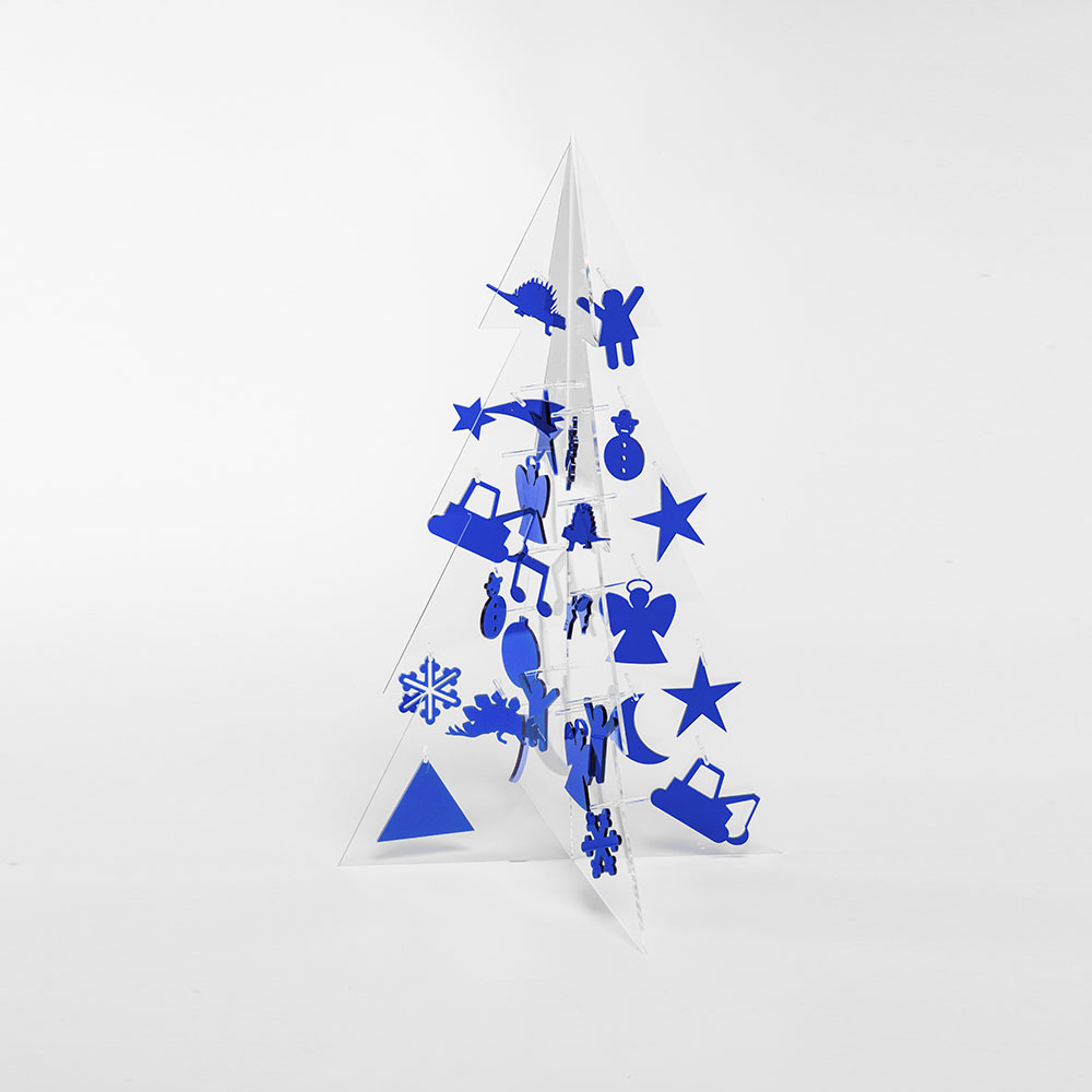 Albero di Natale in plexiglass trasparente Betty con formine blu