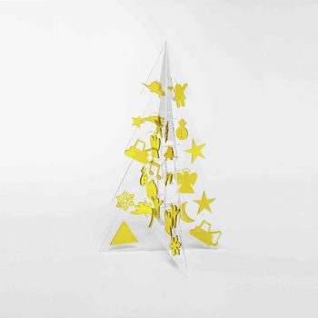 ALBERO DI NATALE IN PLEXIGLASS TRASPARENTE BETTY: Un Connubio di Tradizione e Semplicità per Illuminare i Vostri Desideri - Versione con formine gialle