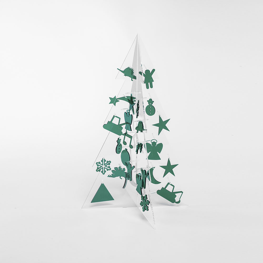 Albero di Natale in plexiglass trasparente Betty formine verdi 50 cm